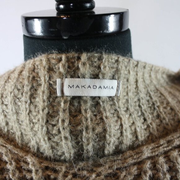 Makadamia Sweater Dress Lace Trim V Scoop Neck Acrylic Mohair Wool Tan B… - Picture 4 of 7